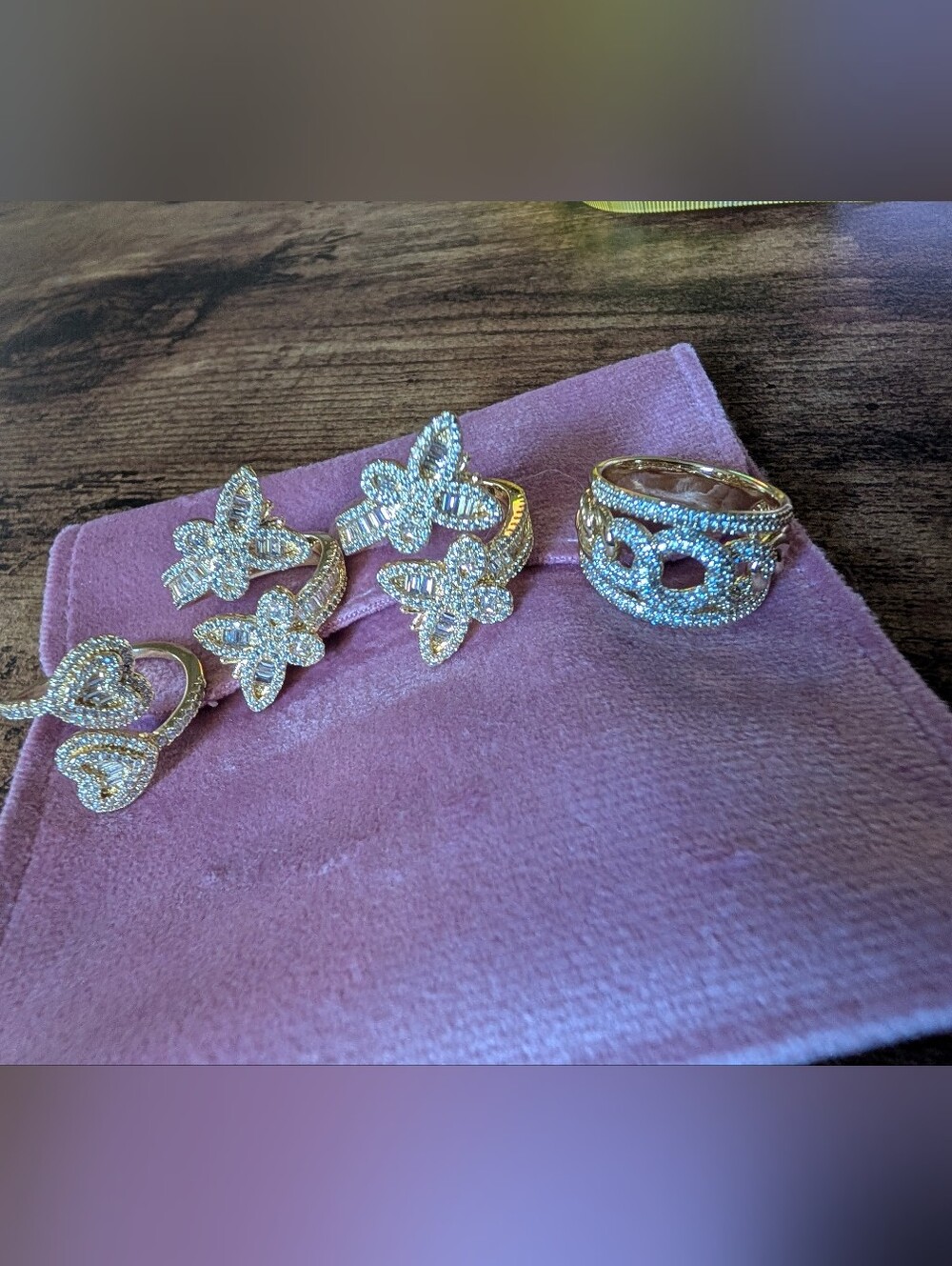 Gold Butterfly And Heart Crystal Statement Ring - Women Jewelry